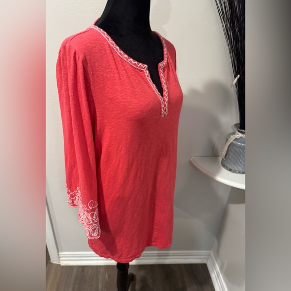 Talbots Embroidered Red/orange Boho Peasant Tunic Top Size Medium - Picture 6 of 10